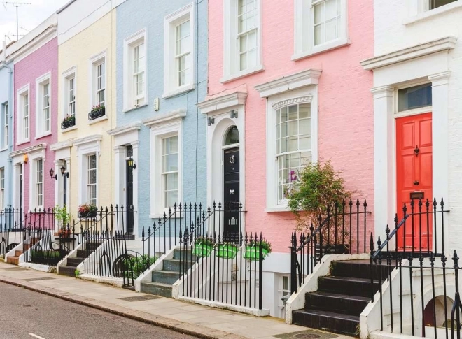 Puzle RAVENSBURGER Krāsainas pilsētas mājas Londonā, 500 gabaliņi