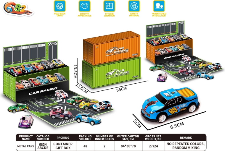 Container Garage Set with Toy Cars and Racing Tracks