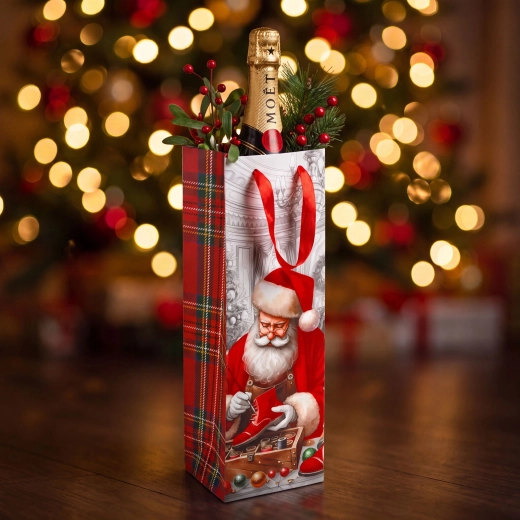 Christmas gift bag for a bottle with a velvet effect, assorted - 1 piece