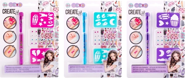 Tetovēšanas komplekts CREATE IT! ar smaržīgu gēla pildspalvu un šabloniem