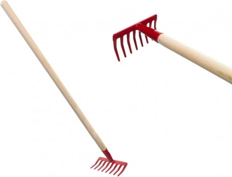 Bērnu dārza grābeklis ar koka kātu – Sarkans