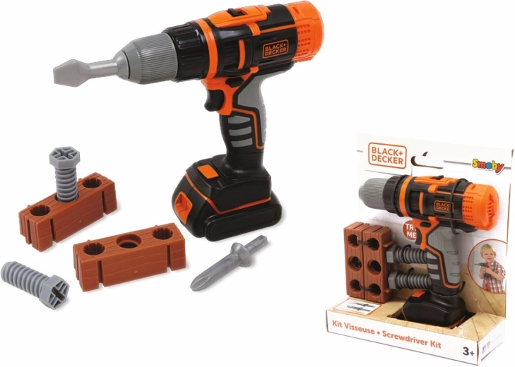 Electronic cordless drill and screwdriver Smoby Black & Decker with brick