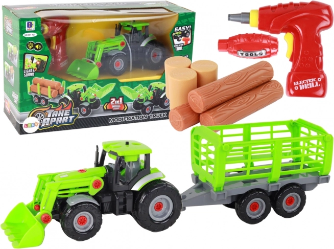 Traktors ar piekabi montāžai DIY ar skrūvgriezi