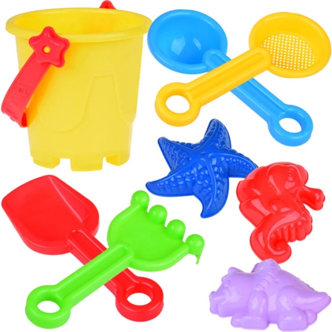 Smilšu rotaļlietu komplekts – spainītis, formiņas un grābeklis