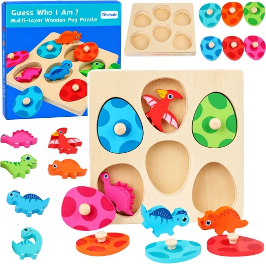 Wooden Educational Dinosaur Peg Puzzle