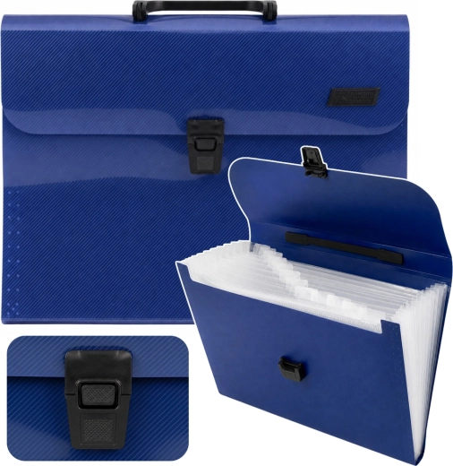 Accordion document folder A4 with handle, 13 compartments, blue - 1 piece