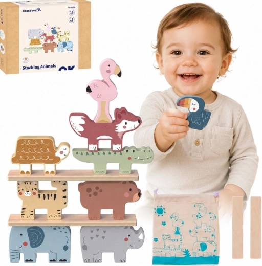 TOOKY TOY Wooden Balance Game with Animals, 13 Pieces