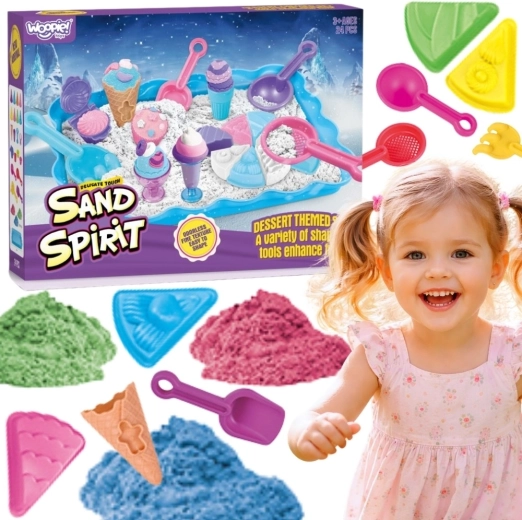 Woopie Sand Fairy kinētiskās smiltis komplekts saldējuma kiosks un deserti 24 detaļas