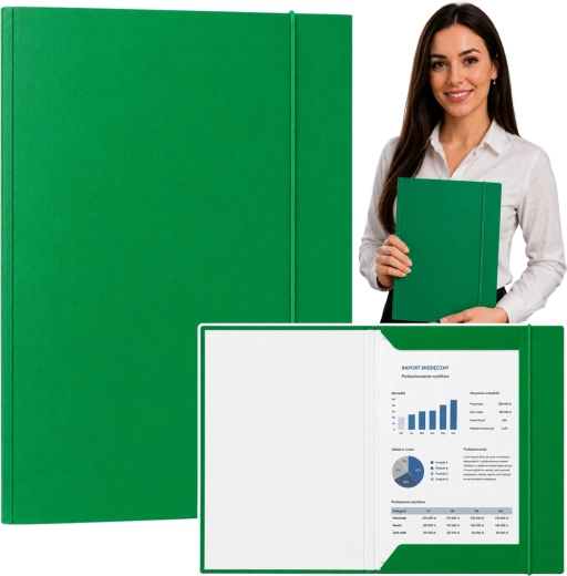 Cardboard document folder with elastic band A4, green - 1 piece