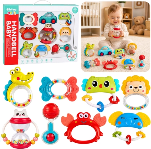 Set of Baby Rattles and Teethers, 9 pcs – Colorful with Moving Parts