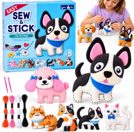 Creative Sewing and Gluing Kit – Dogs and Cats Made of Felt