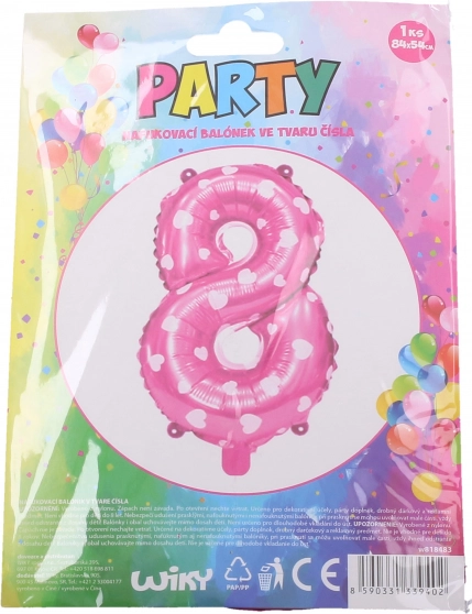 Uzpūšams balons cipars 8 rozā ar sirsniņām