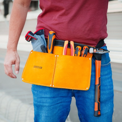 Leather tool belt pouch with 2 pockets