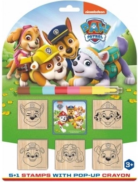 Koka spiedogu komplekts Paw Patrol 5+1 ar spilventiņu un vaskkrītiņu