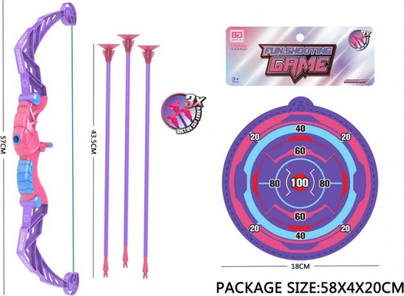 Bērnu loks ar bultām un mērķi, violets, 57 cm