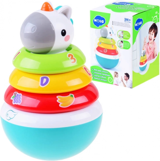 Krāsaina sakraušanas rotaļlieta ar grabulīti un vienradzi