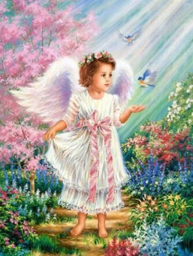 Dimanta krāsošana Eņģelītis ar putniņiem 30 × 40 cm