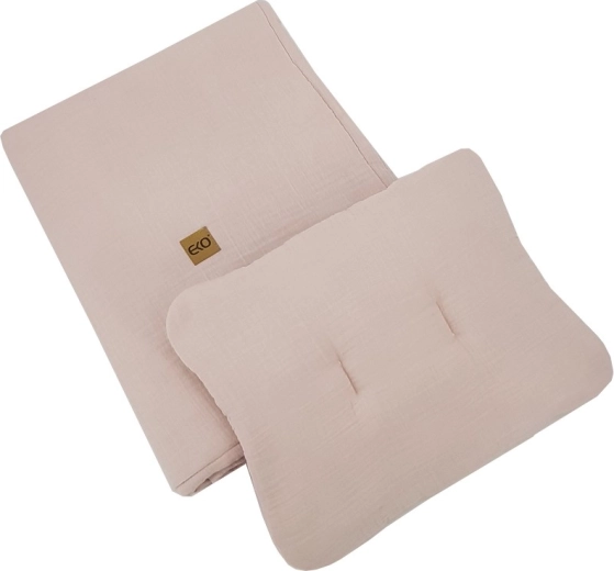 EKO muslīna gultiņas komplekts (2 daļas) powder pink 30 × 40 cm un 75 × 100 cm