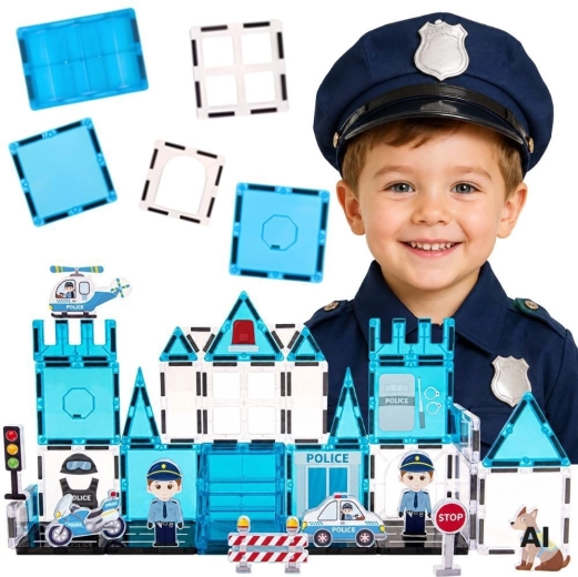 Woopie Magnetic 3D Police Station Building Set, 42 Pieces