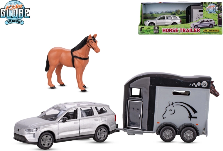 Kids Globe Traffic VOLVO EX90 with horse trailer, die-cast model 28 cm
