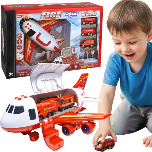 WOOPIE fire rescue transport plane with 3 vehicles and road signs