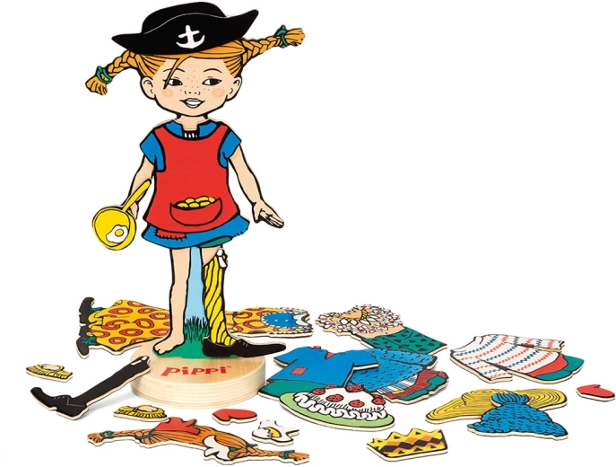 Wooden dress-up doll Pippi Longstocking