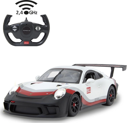 Jamara Porsche 911 GT3 Cup tālvadības RC auto 1:14, balts, 2,4 GHz