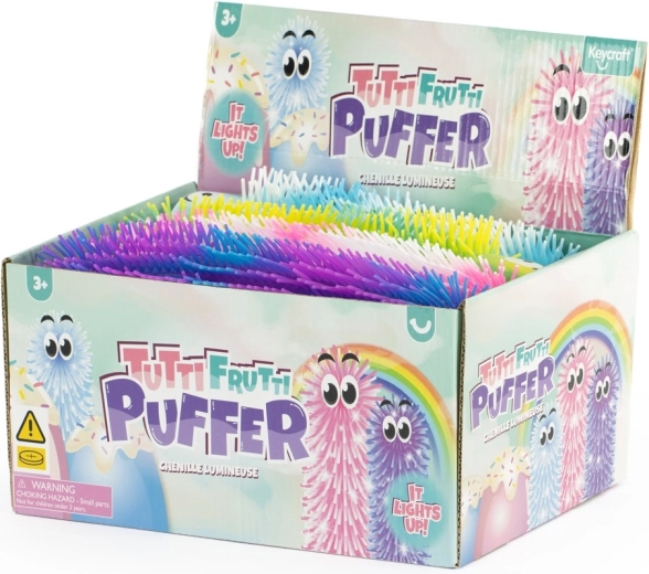 Pūkaina uzvelkamā kāpurs Tutti Frutti ar gaismu 28 cm