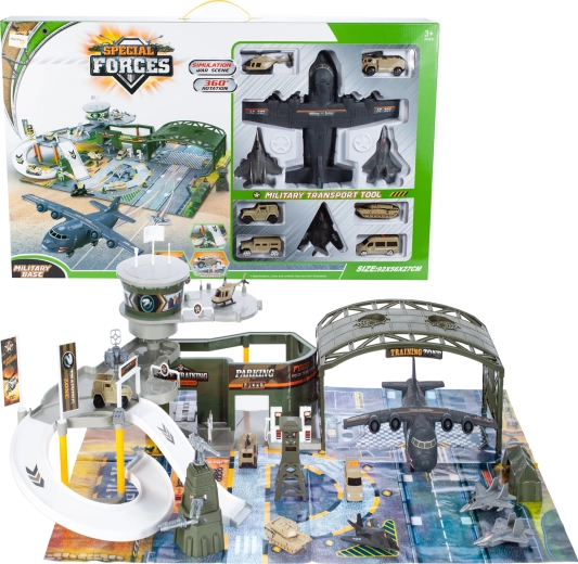 Divstāvu militārā bāze ar lidmašīnu – divstāvu rotaļu komplekts