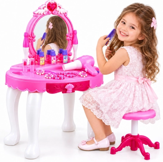 Children's dressing table with LED mirror, stool and accessories