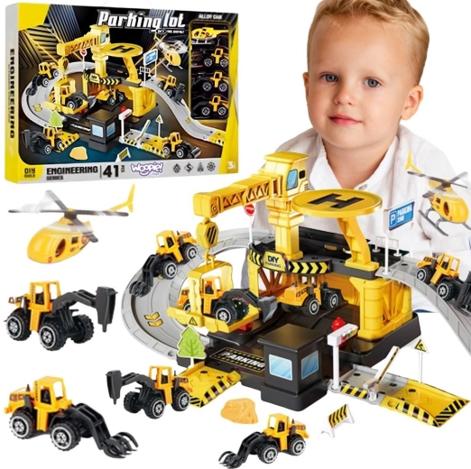 Woopie construction garage and parking lot - construction machines, 41 pieces
