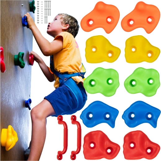 Kids’ climbing holds Kruzzel – set of 12 pcs (10 stones + 2 handles)