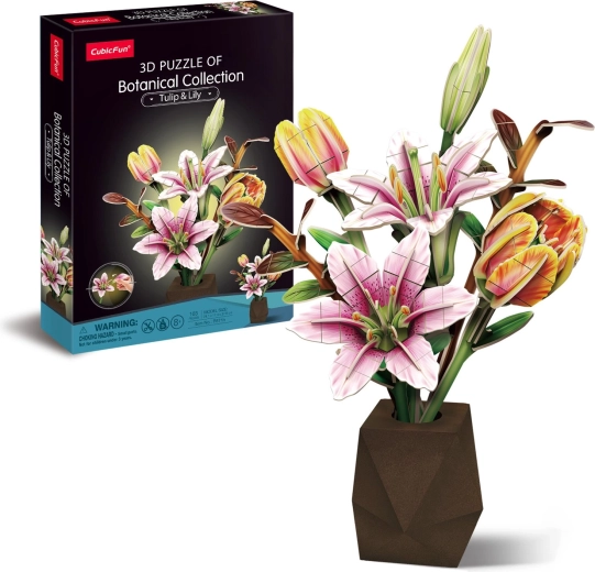 CubicFun 3D puzle botāniskā kolekcija – tulpes un lilijas, 103 detaļas