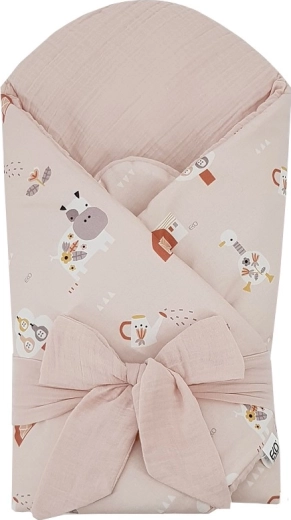 Eco muslin baby swaddle wrap with removable coconut insert My Farm, powder pink, 75 × 75 cm