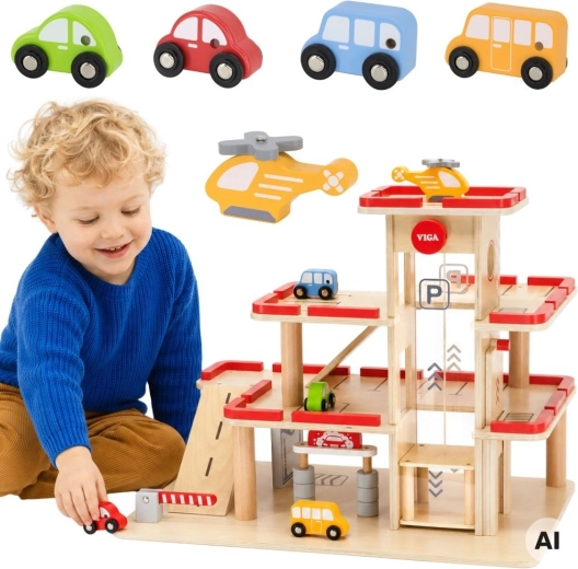 Wooden Parking Garages with Elevator and Vehicles VIGA