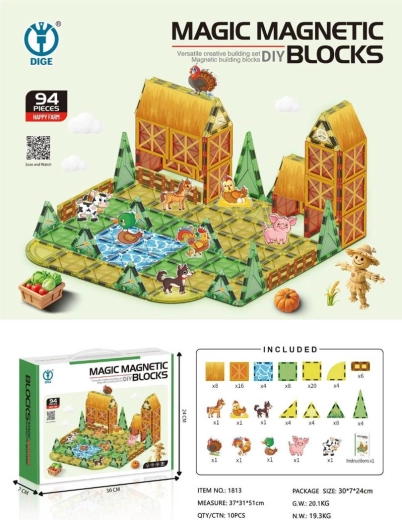Magnetic Building Set Farm, 94 Pieces