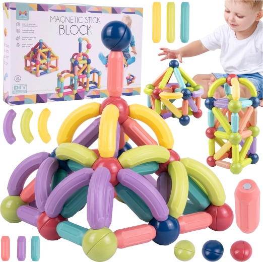 Magnetic building set: bases and tubes, 120 pieces