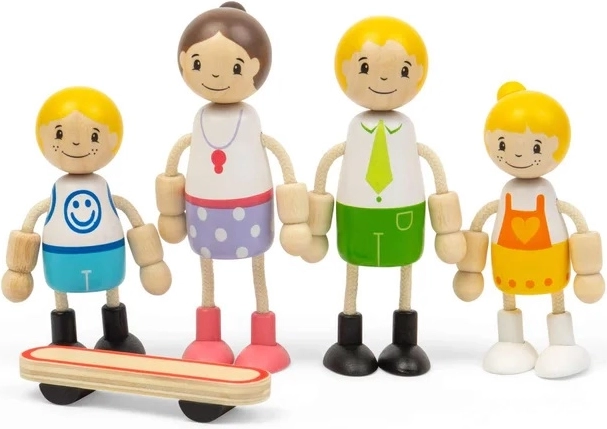 Tidlo wooden dollhouse dolls – European family with a skateboard