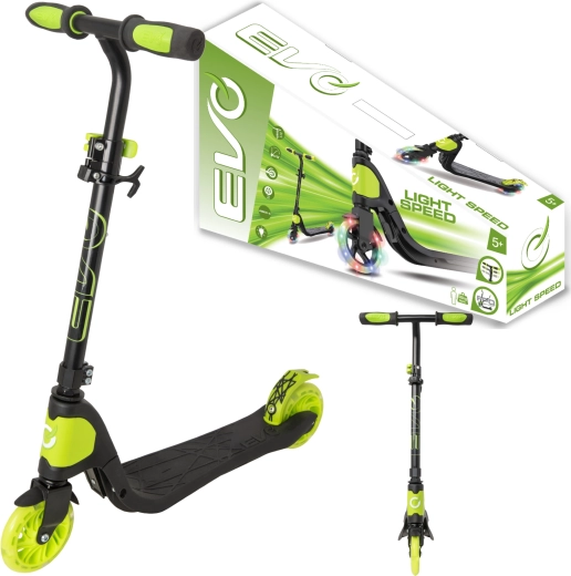 EVO Light Speed Children's Folding Scooter with Illuminated Wheels, Black-Lime