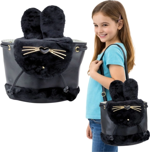 Black children's plush bunny backpack, 4 l