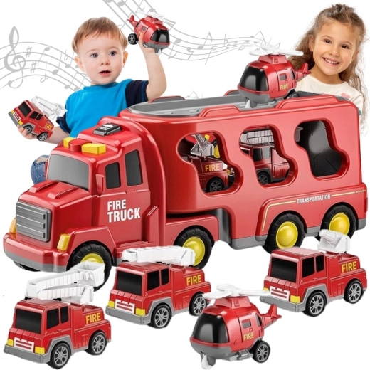 Woopie fire truck transporter with vehicles 5 in 1