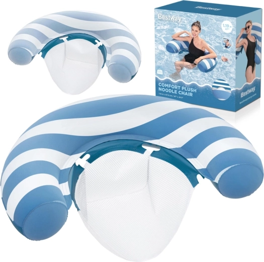 Bestway Comfort Plush piepūšamais peldošais krēsls ar sietiņa sēdekli, ar krāsas maiņas efektu, 119 × 68 cm
