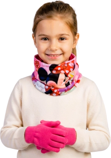 Children's Minnie Mouse Neck Warmer and Gloves Set, Raspberry, for Ages 3–8