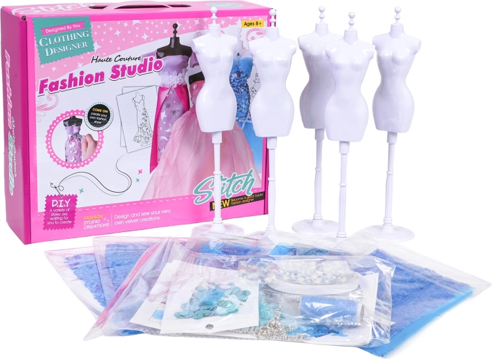 Creative Set for Young Designers with Blue Fabrics and Accessories