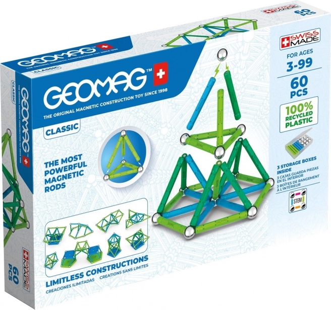 Klasiskie magnētiskie klucīši Geomag Recycled, 60 detaļas