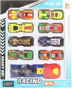 Set of metal toy cars with launch base