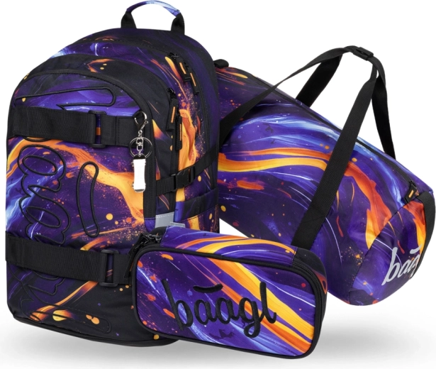 Baagl set Skate Vibe – school backpack, pencil case and foldable sports bag (GRS)