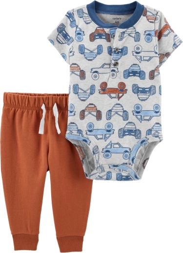 Carter's 2 daļu komplekts zēniem – bodijs ar īsām piedurknēm un sporta bikses Brown Cars Henley – 6 m