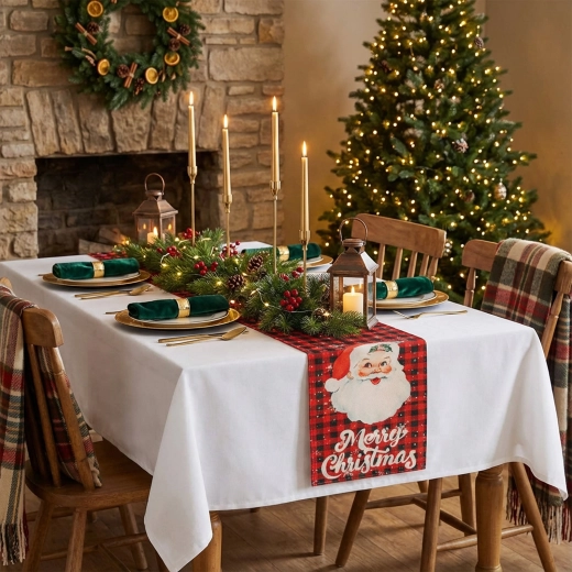 Christmas table runner with Santa Claus motif 183 × 33 cm