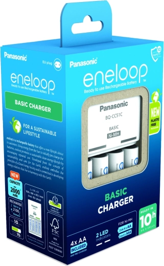 Panasonic Eneloop EKO lādētājs BQ-CC51 + AAA uzlādējamās baterijas (4 gab.)